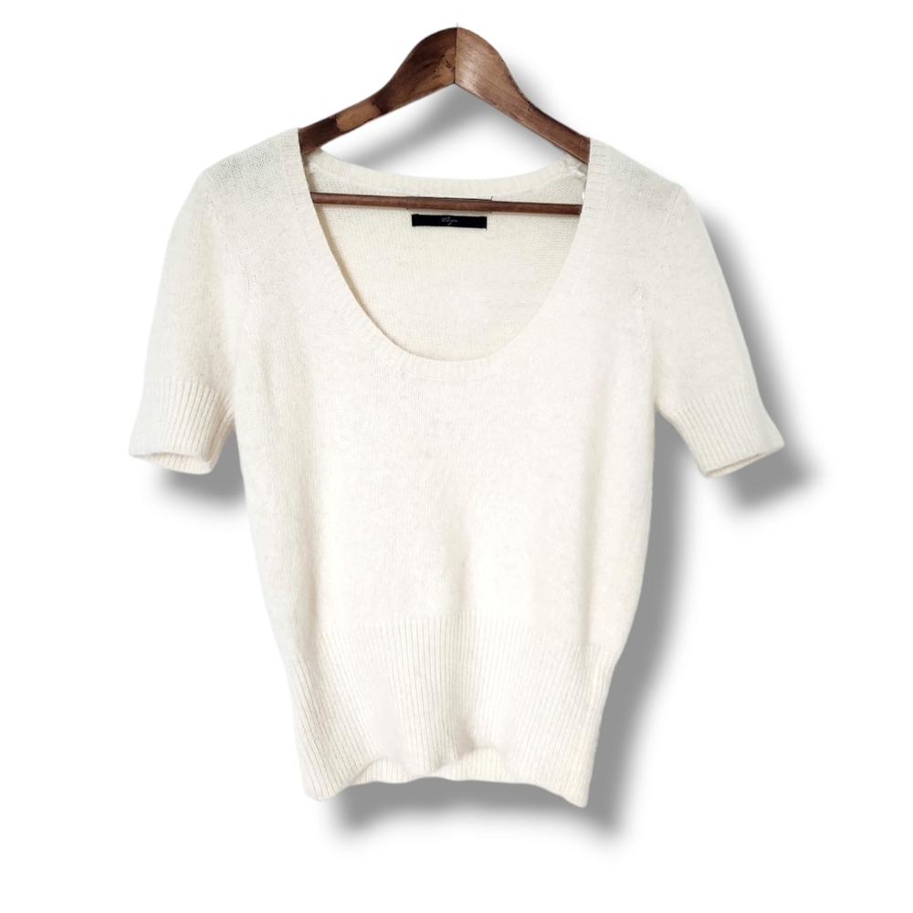 Zara Knit Angora Scoop Neck Short Puff Sleeve Sweater | Large